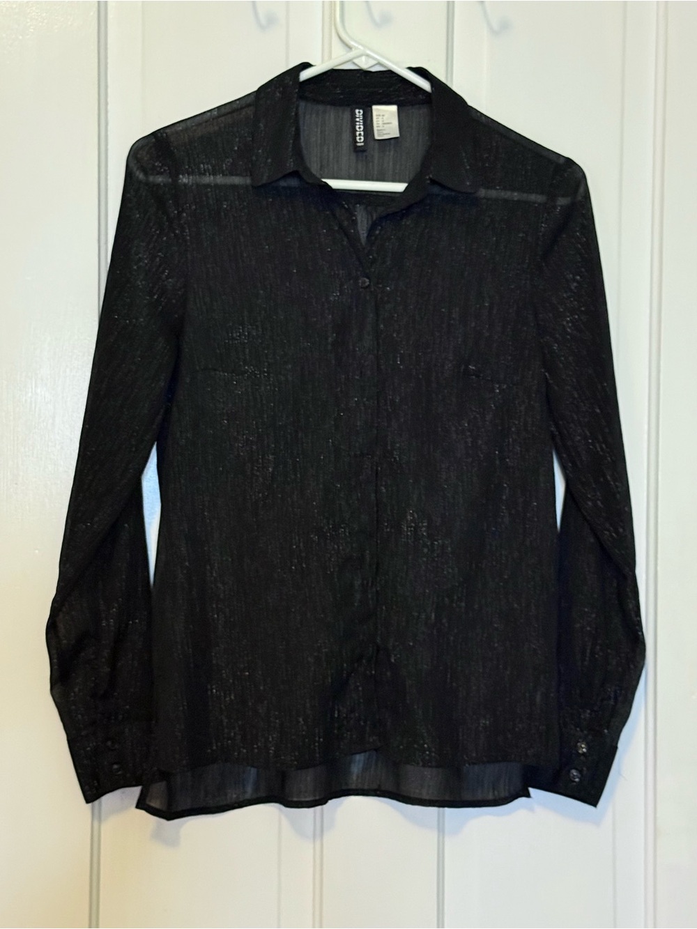 Black Sheer Long Sleeve Button Up Shirt Small